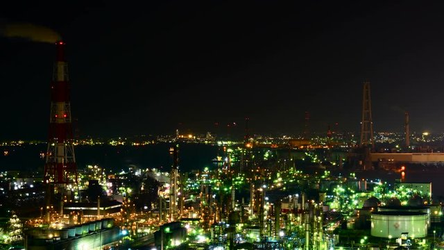 日本の産業　四日市コンビーナート　タイムラプス　夜景