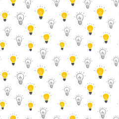 Light bulb Seamless Pattern hand drawn. Vector Illustration