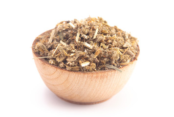 Bowl of Dried Horehound Isolated on a White Background