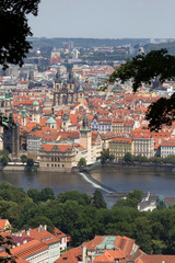 Fototapeta na wymiar Summer Prague City with Charles Bridge and green Nature from the Hill Petrin, Czech Republic