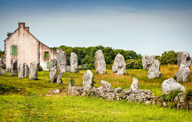 Landscape with historical menhirs in Carnac, France