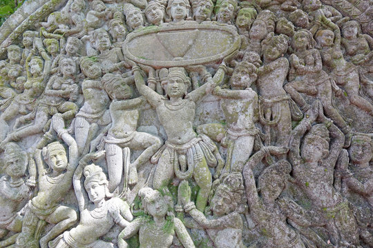 Ancient Thai Sandstone sculpture(Srivijaya peroid) , Surat Thani, Chiya district, Thailand.