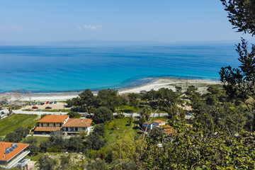 Fototapeta na wymiar Panoramic view of beach of town of Afytos, Chalkidiki, Greece