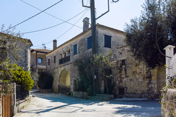 Old Houses and streets in town of Afytos, Chalkidiki, Greece