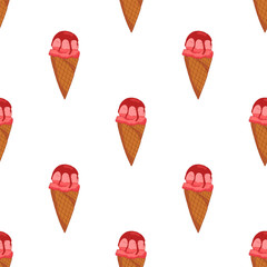 Pink strawberry Ice cream seamless pattern.