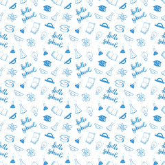 School seamless pattern Hand Drawn Doodles, Vector Illustration