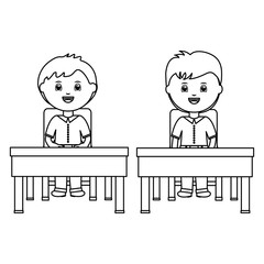 cute little students boys sitting in schooldesk
