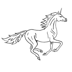 Vector black line hand drawn unicorn galloping isolated on white background
