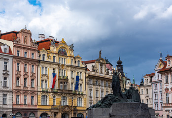 Fototapeta na wymiar Colorful buildings in Old Town Square in Prague