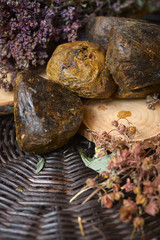 propolis with medicinal herbs oregano, chamomile and strawberry flowers
