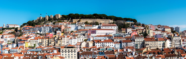 Fototapeta na wymiar A panoramic view of Lisbon, Portugal's skyline with the Castelo de St Jorge
