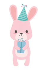 Rabbit cartoon with happy birthday icon design