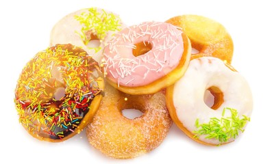 Delicious glazed doughnuts isolated on white background