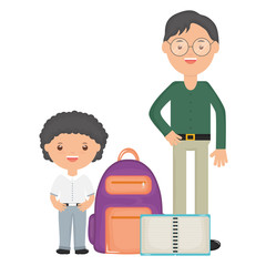 cute little student boy with teacher and schoolbag