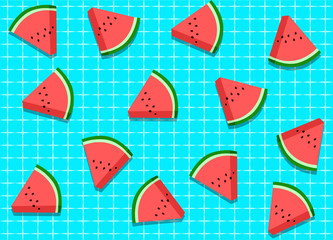 Seamless watermelon pattern on swimming pool background