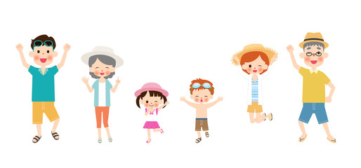 夏の二世帯家族（白バック）