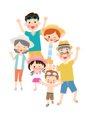 夏の二世帯家族（白バック）