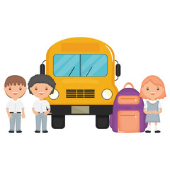cute little students group with bus