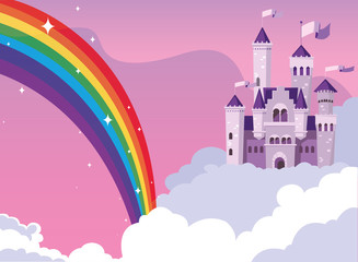 Fototapeta premium castle building fairytale in the sky with clouds