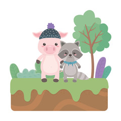 Pig and raccoon cartoon design