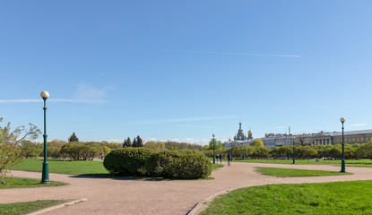 Field of Mars with Church of the Savior on Spilled Blood on the background in St. Petersburg, Russia.