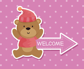 bear with hat and shirt with arrow message