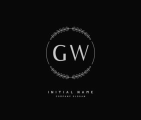 Fototapeta na wymiar G W GW Beauty vector initial logo, handwriting logo of initial signature, wedding, fashion, jewerly, boutique, floral and botanical with creative template for any company or business.
