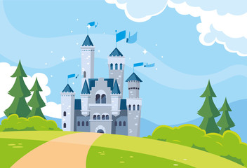Fototapeta castle building fairytale in mountainous landscape obraz
