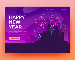 Landing page template or card winter Holidays corporate Party. Merry Christmas and Happy New Year Website with People Characters. the city celebrates the new year