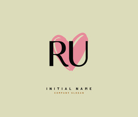 R U RU Beauty vector initial logo, handwriting logo of initial signature, wedding, fashion, jewerly, boutique, floral and botanical with creative template for any company or business.