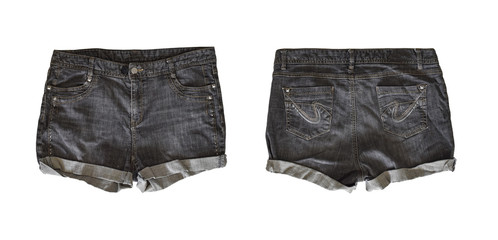 Denim shorts for female isolated on white background, with clipping path. front and back view