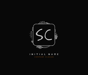 S C SC Beauty vector initial logo, handwriting logo of initial signature, wedding, fashion, jewerly, boutique, floral and botanical with creative template for any company or business.