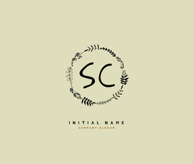 S C SC Beauty vector initial logo, handwriting logo of initial signature, wedding, fashion, jewerly, boutique, floral and botanical with creative template for any company or business.