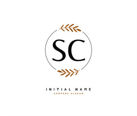 S C SC Beauty vector initial logo, handwriting logo of initial signature, wedding, fashion, jewerly, boutique, floral and botanical with creative template for any company or business.