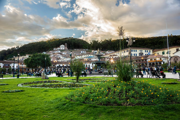 Partial view of the Plaza de Armas in Cusco, Peru, South America