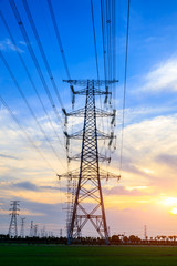 High voltage post,High voltage tower sky sunset background