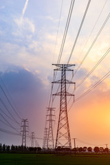High voltage post,High voltage tower sky sunset background