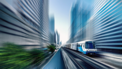 BTS sky train in Bangkok Thailand with motion blur effect