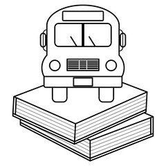pile text books school with bus