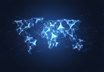 Fototapeta premium Globalne połączenie sieciowe. Koncepcja punktu i linii mapy świata globalnego biznesu. Ilustracji wektorowych