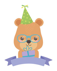 Bear cartoon with happy birthday icon design