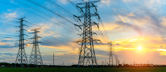 High voltage post,High voltage tower sky sunset background