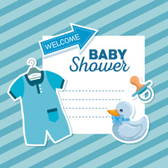 card of pijama with duck and pacifier with arrow message