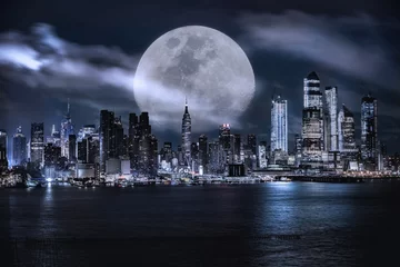 Fotobehang De skyline van Manhattan in de schemering © Patrick Foto