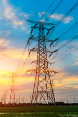 High voltage post,High voltage tower sky sunset background