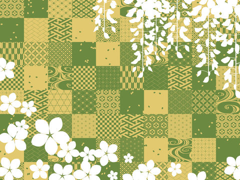 和柄 藤と桜の和風背景素材 緑 Ilustracao Do Stock Adobe Stock