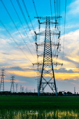 High voltage post,High voltage tower sky sunset background