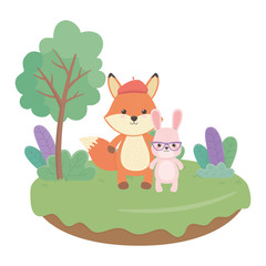 Fox and rabbit cartoon design