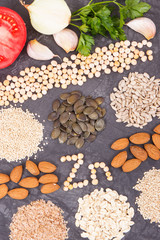 Different ingredients as source zinc, natural minerals and fiber. Concept of healthy lifestyle