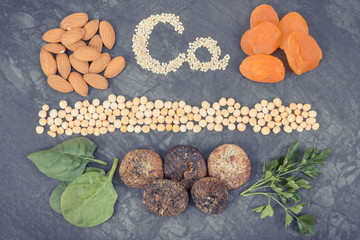 Nutritious eating containing calcium. Healthy nutrition as source minerals and fiber